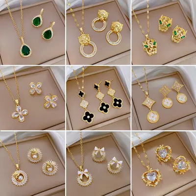 Full Zirconia Copper Earring and Necklace Set