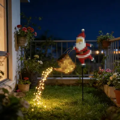 Wrought Iron Santa Claus Kettle Solar Garden Lamp
