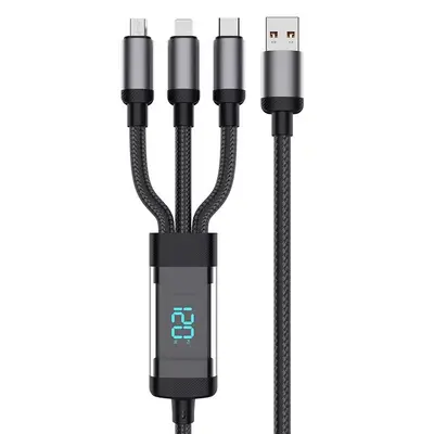 120W Digital Display Super Fast Charging 3-in-1 Data Cable Nylon Braided Charging Cable for Apple Huawei Xiaomi Car Use