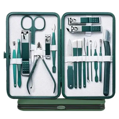 18-Piece Manicure Tool Set, Dark Green