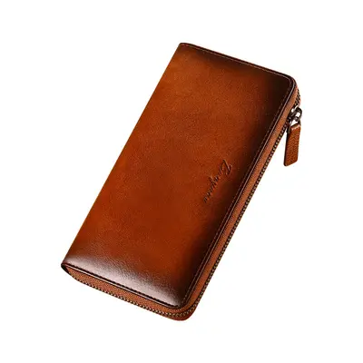 Genuine Leather Men's Long Wallet, RFID Protection, Multi-Card Slots, Zipper - 6
