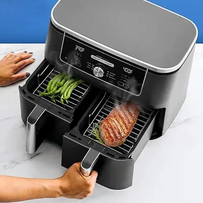 Air Fryer Accessory Set with Rectangular Grill Pan and Double Pot - 2