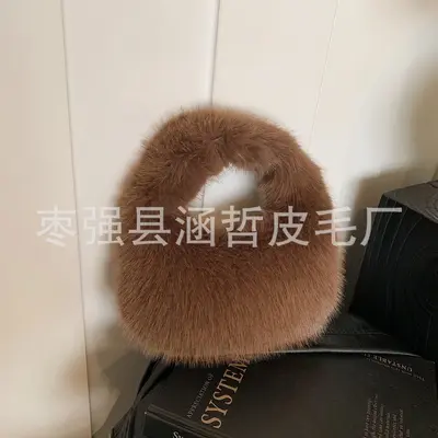 Herbst- und Winter neue flauschige Imitat-Fuchspelz-Handtasche, koreanischer Stil, vielseitig, tragbare Plüsch-Reisetasche - 12