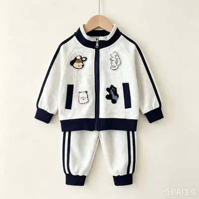Children's sportswear set, raglan sleeves, towel embroidery, two-piece