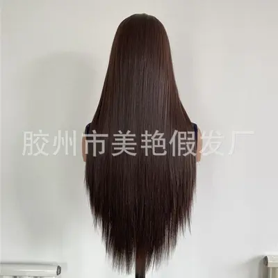 13x4 Lace Front Wig No.6 Dark Brown, Synthetic Fiber, Long Straight Hair - 6