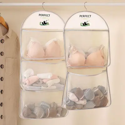 Hanging Sock and Underwear Storage Bag, Mesh Wardrobe Organizer for Dormitories