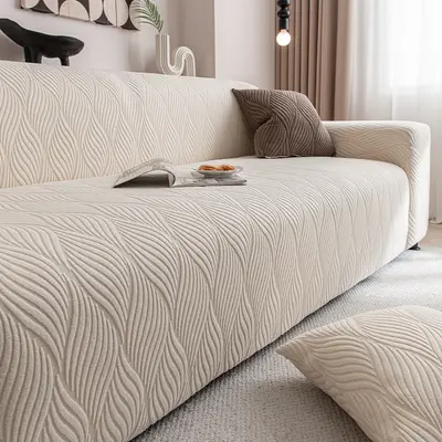 Seçkin Minimalist Krem Rüzgarı Kedi Tırmalama Karşıtı Esnek Kanepe Kapağı Tam Kaplama Evrensel Takım Dört Mevsim Uyumlu Kaymaz Oturum Minderi - 13