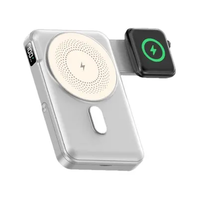 Saat ve kulaklık için 22,5 W hızlı kablosuz şarj, 10000 mAh powerbank, standlı