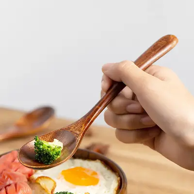 Japanese-Style Nanmu Wood Long-Handle Spoon for Rice and Dessert