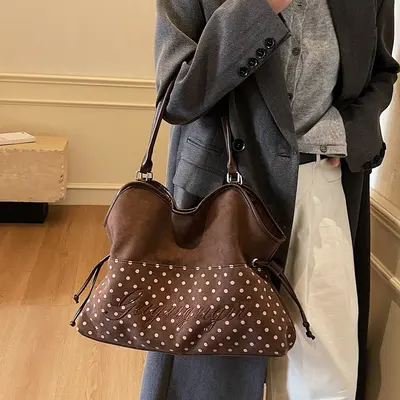 Women's Polka Dot Tote Bag, Large Capacity, Winter - 4