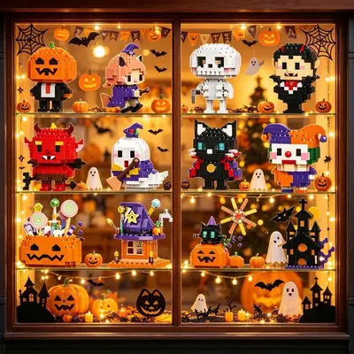 Halloween Pumpkin Ghost Witch Building Blocks, LEGO-Compatible Set