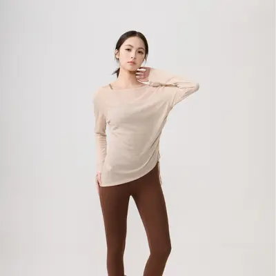 Solid Colour Long Sleeve Yoga Cover-Up, Loose Fit, Breathable - 3