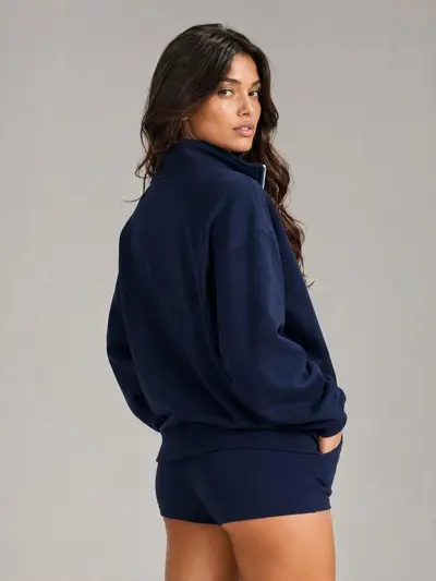 Damen-Sportsweatshirt mit halbem Reißverschluss, Stehkragen, Langarm