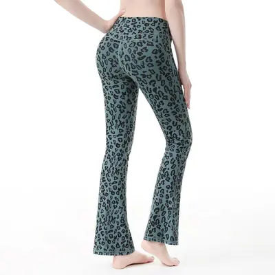 Leopard Print Micro Flare Yoga Pants, Slim Fit - 13