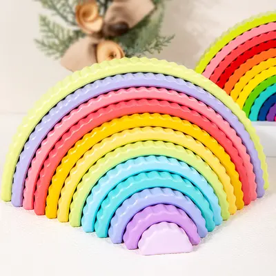 Rainbow Building Block Set DIY Wooden Educational Toy for Kindergarten - 3