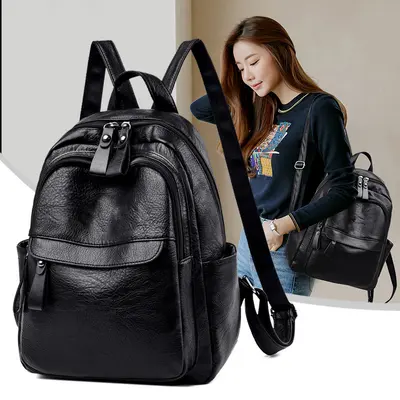 Women's backpack, soft leather, Korean style