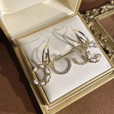 C-shaped pink leather rhinestone earrings, S925 silver needle - 7