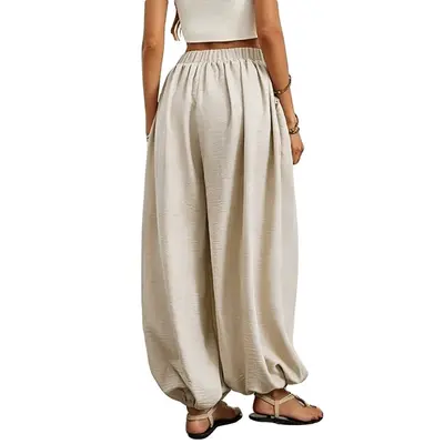 Beach Style High-Waist Pocket Comfortable Lantern Women's Long Pants