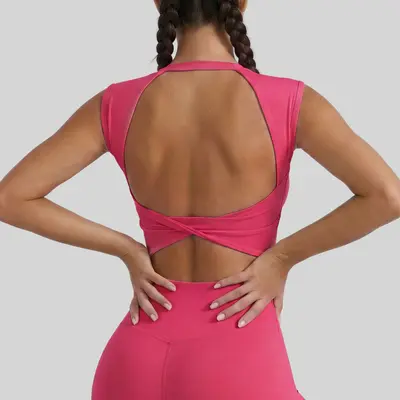 Juyitang Backless Yoga Tank with Removable Chest Pads, Sports Bra - 10