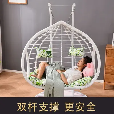 Double Faux Rattan Hanging Chair for Indoor Use and Balcony