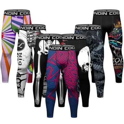 Men's Printed Compression Sports Long Pants for Running and Basketball - 3