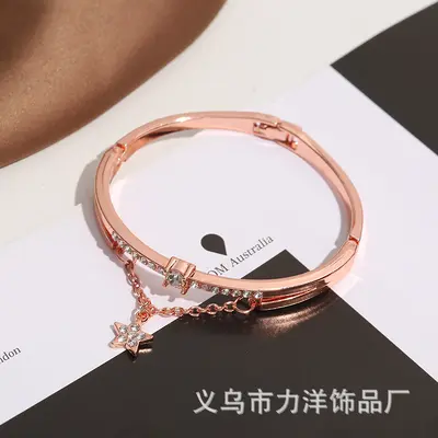Yeni moda TikTok öğrenci Kore tarzı beş köşeli yıldız alaşımlı bileklik moda bileklik Avrupa ve Amerikalı kadın kristal takı toptan satışı - 7