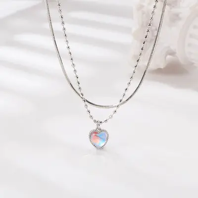 Double-Layer Heart Necklace, Women's Collarbone Chain - 3