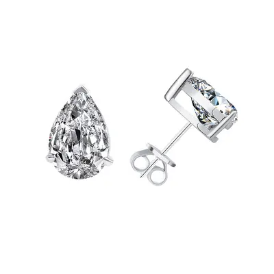 S925 Sterling Silver Moissanite Stud Earrings, Drop and Pear Shape