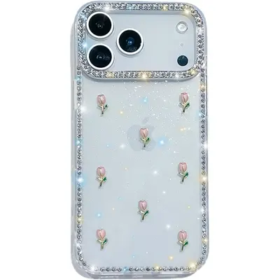 花朵闪钻新款适用苹果17promax手机壳iphone16防摔奢华闪粉保护套