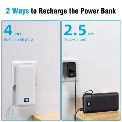 Cross-Border Built-in Cable AC Plug Power Bank Super Fast Charging Mobile Power 10000mAh Custom Logo Gift