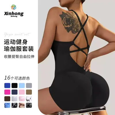 Ärmelloser Yoga-Overall mit Shorts, sexy einteiliger Sportanzug
