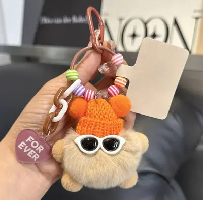 Faux Rabbit Fur Coal Ball Bag Charm and Keychain - 9