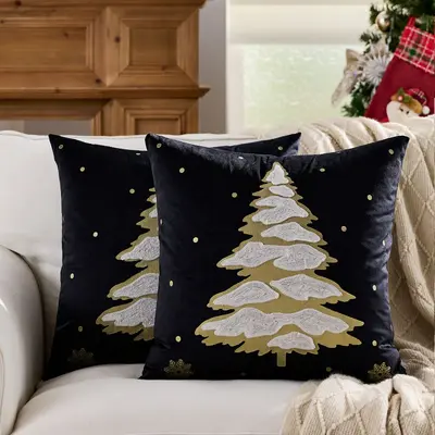Carefully selected reindeer Christmas tree gold printed pillow cover, popular across borders, featuring autumn and winter snowflake embroidery style holiday decorative pillow cover. - 9