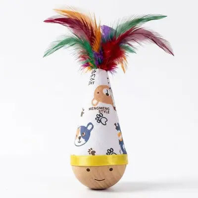Weeble Cat Toy with Feather Teaser Wand, Self-Play - 5