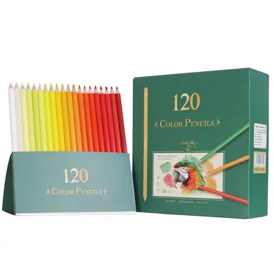 120-Color Oil-Based Colored Pencil Set, Professional Art, Green Box