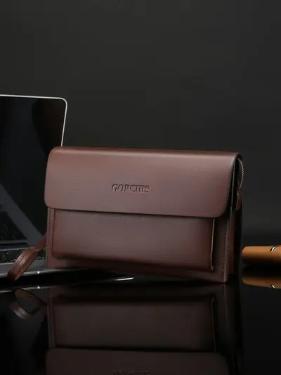 Men's Clutch Bag with Combination Lock, Large Capacity Leather - 4