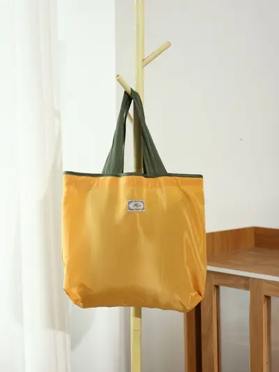Ruched Color-Block Large Foldable Fabric Shopping Tote Bag - 9
