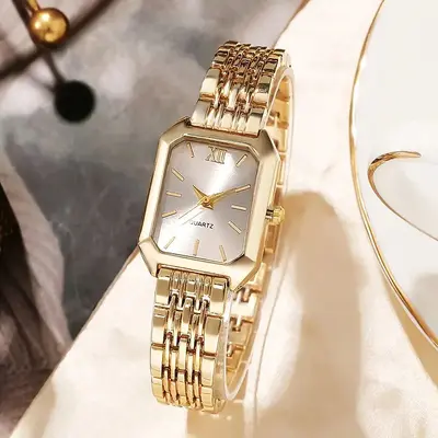 Einfache und vielseitige quadratische Damenuhr, Ins-Stil mit Stahlarmband, elegante Quarzuhr, stilvolle leichte Luxusuhr, Damenuhr.