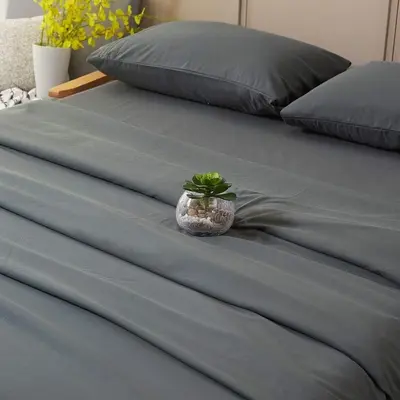 Solid Color Three-Piece Bed Skirt Set with Pillowcase and Dust Cover - 3