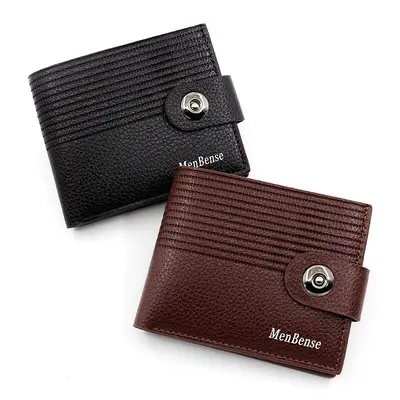 Men's Short Striped Wallet with Magnetic Snap and Coin Pouch, Slim Design - 2