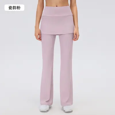 Faux Two-Piece High-Waisted Yoga Pants with Side Drawstring, Stretch, Model D26142 - 7
