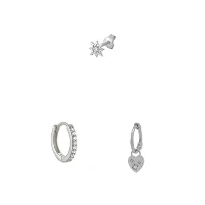 Zircon flower heart earring set, clip-on no piercing studs - 7