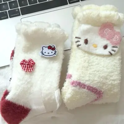 Thick Cat Design Floor Socks, Soft, Autumn Winter, Mid-Calf