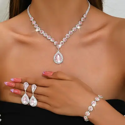 Moda mücevher seti, gelin kolye, küpe ve bilezik, su damlası tasarımı - 11