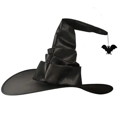 Black Pleated Mesh Witch Hat for Halloween and Cosplay Costume - 13