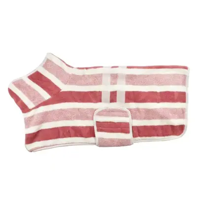 Striped Coral Fleece Dog Bathrobe, Quick-Drying - 7