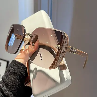 2026 Semi-Rimless Women's Sunglasses, Cut-Edge, Glitter Detail