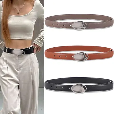 D Letter Oval Metal Buckle Unisex Versatile Decorative Waist Belt Fashion Matching Factory Direct Sales PU Leather Belt