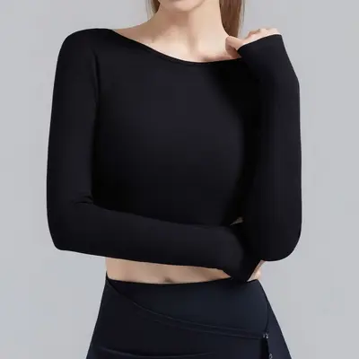 Women's Long Sleeve Yoga Top with Built-in Bra Pads, Long Pilates and Fitness Training Wea - 9