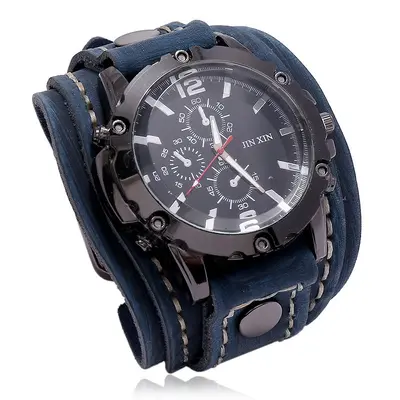 New Fashion Accessory Vintage Handmade Stitched Leather Watch European and American Cross-Border Source Exaggerated Men's Leather Bracelet
